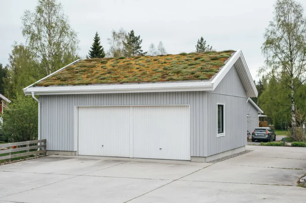 l ggning av nytt sedumtak p garage i storvik